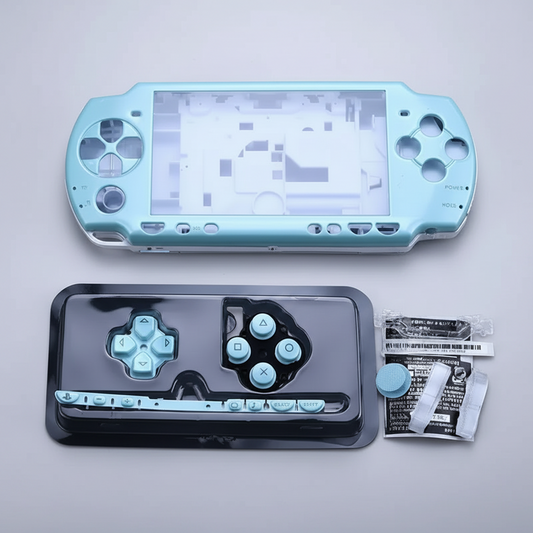 **Light blue PSP 2000 replacement housing with matching buttons, screws and repair accessories**