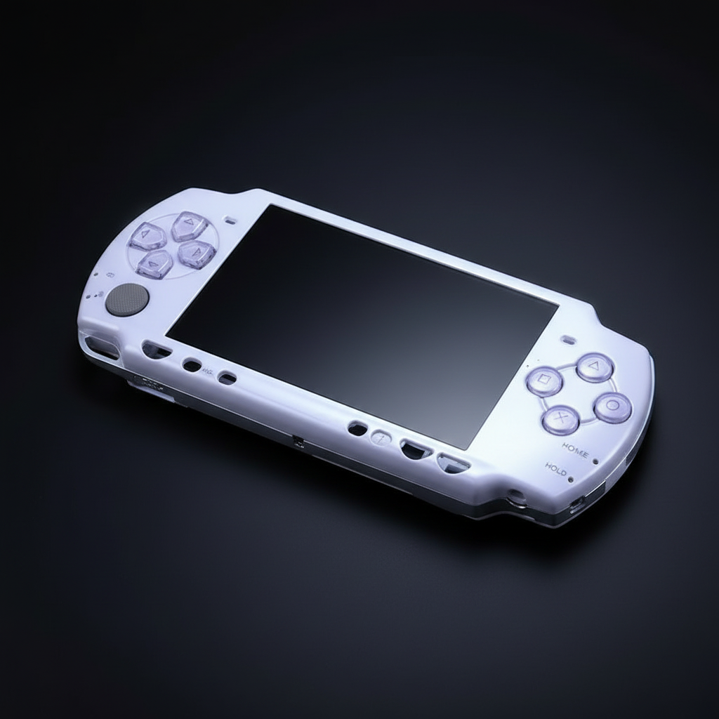  Silver PSP 2000 replacement shell fitted to console with matching buttons and black screen