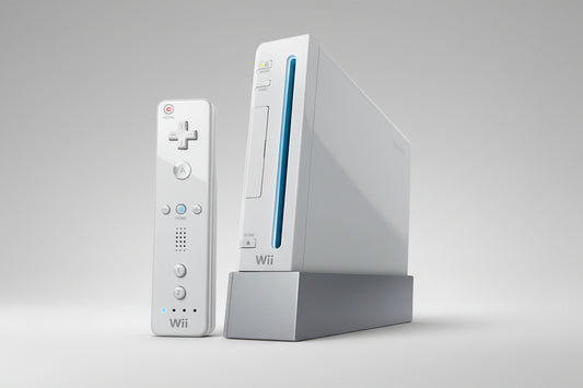 White gaming console and remote on a light gray background Custom modded Wii console with emulators and pre-installed games - homebrew firmware 64GB 128GB 256GB SD card included UK