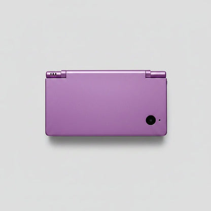Amethyst Nebula DSi replacement shell shown top-down on grey, metallic lavender console housing