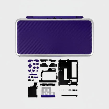 Amethyst Nebula New 2DS XL shell kit with purple carbon lid, silver trim and black housing panels