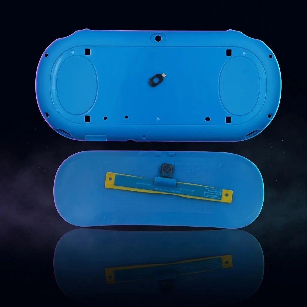 Aquamarine blue PS Vita 2000 Slim replacement shell housing and bottom cover on a dark background, ModxGaming UK