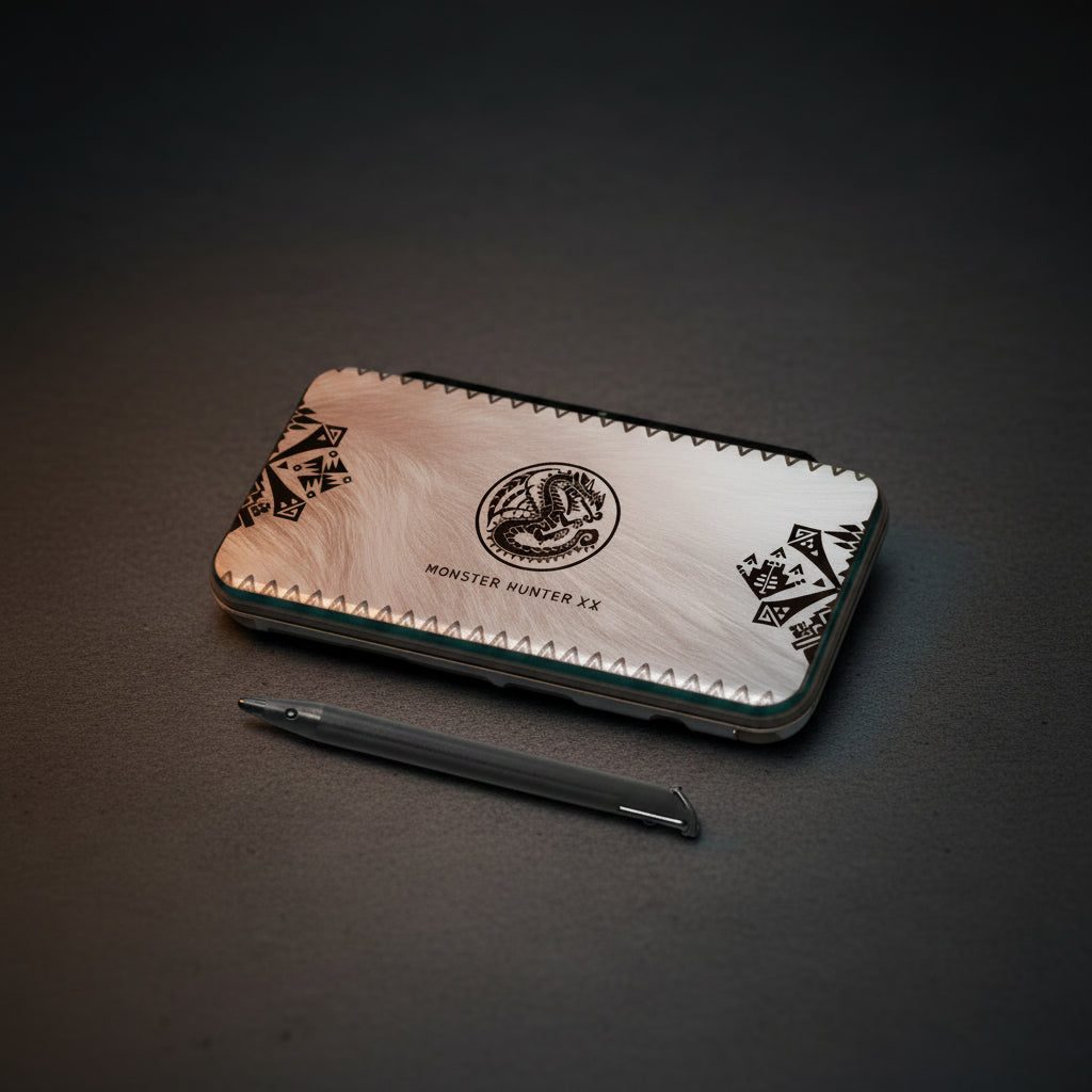 Silver marbled Astro Mist New 2DS XL housing with dragon-crest artwork on a gaming desk - ModxGaming UK