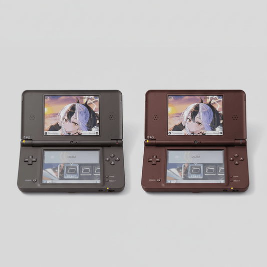 Nintendo DSi XL modded handhelds showing dual screens with emulators and homebrew firmware installed