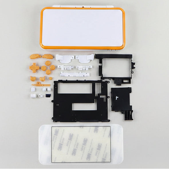 Full Cosmic Dust New 2DS XL shell kit with orange buttons, white panels and screen film - ModxGaming UK