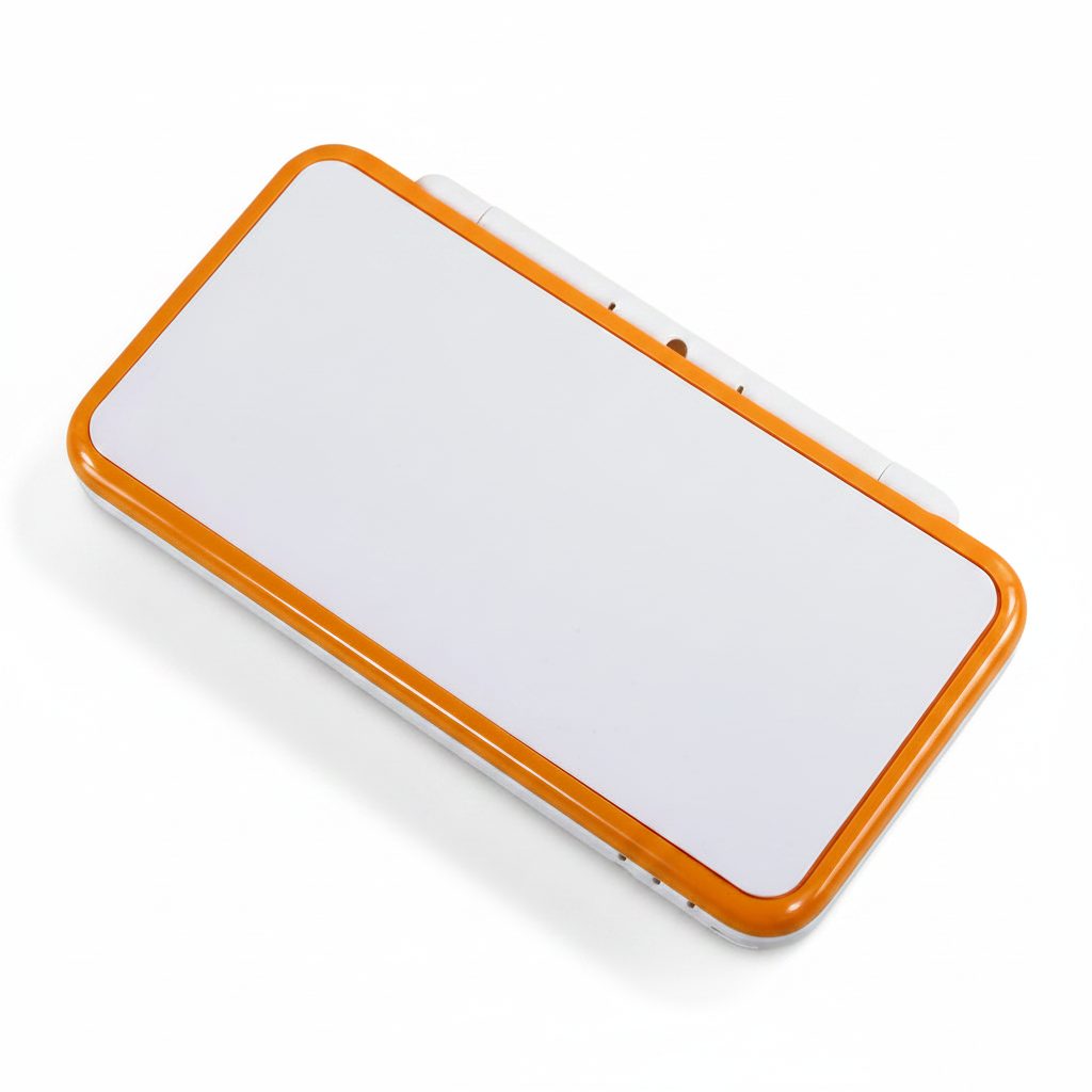Assembled Cosmic Dust New 2DS XL shell in white with a warm orange trim, shown at an angle