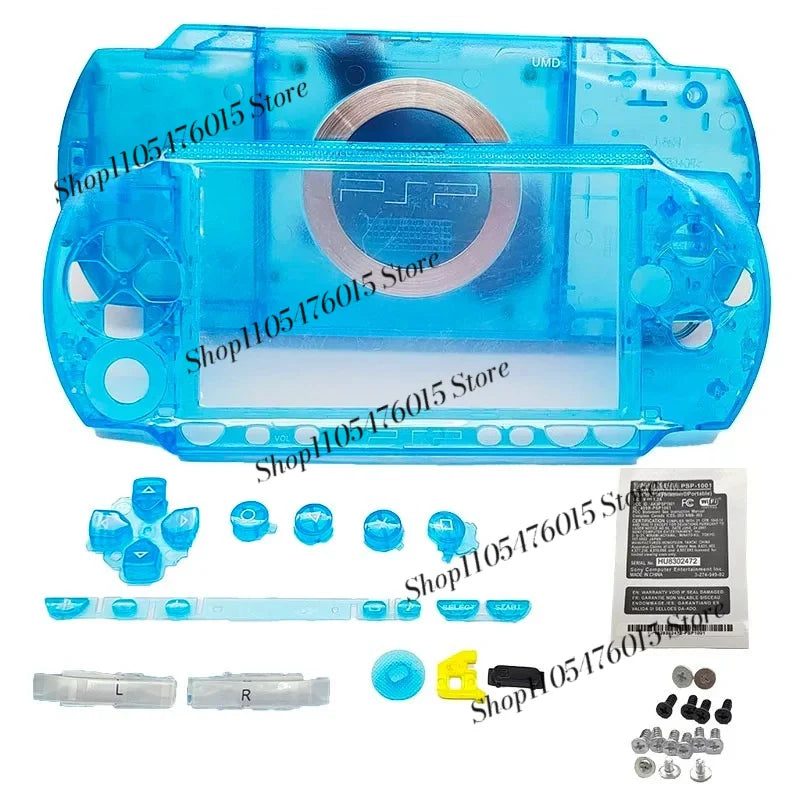 See-through blue PSP 1000 Phat housing panels for a custom crystal PSP mod, buy clear PSP shell online UK