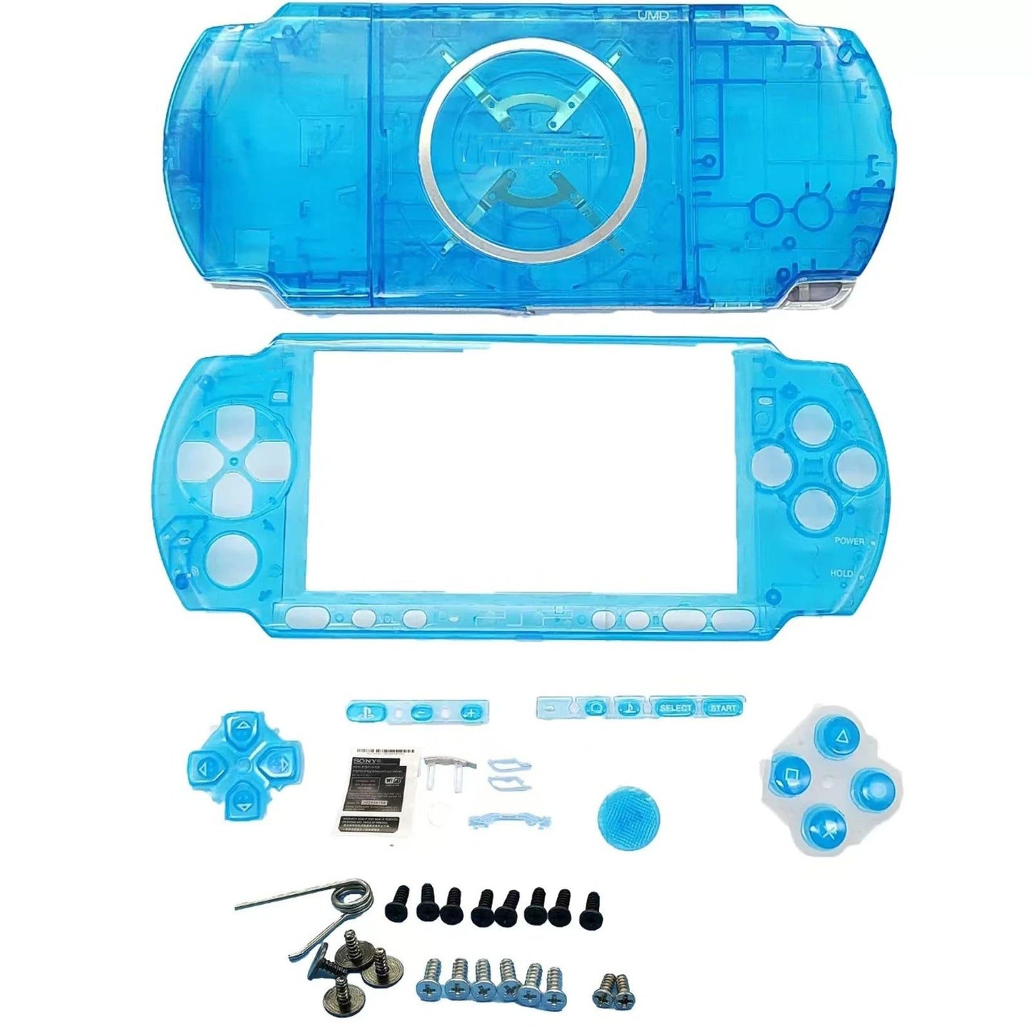 See-through blue PSP 2000/3000 Slim housing panels for a custom crystal PSP mod, buy clear PSP shell online UK