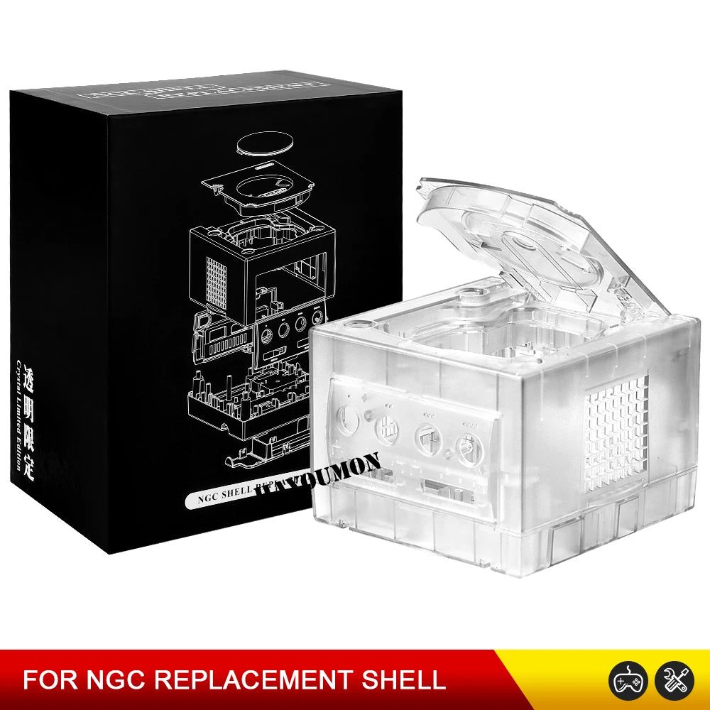 See-through clear GameCube housing panels for a custom crystal console mod, buy clear GameCube shell online UK