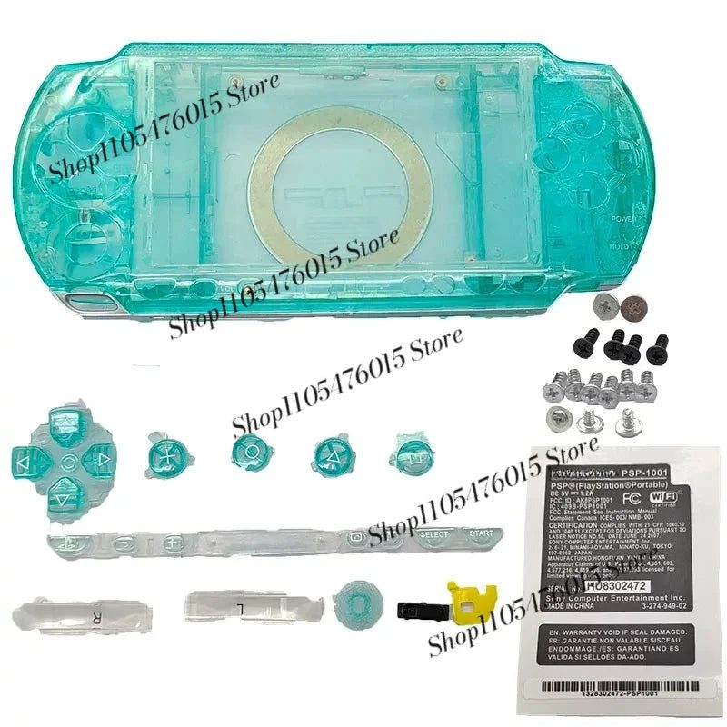 See-through green PSP 1000 Phat housing panels for a custom crystal PSP mod, buy clear PSP shell online UK