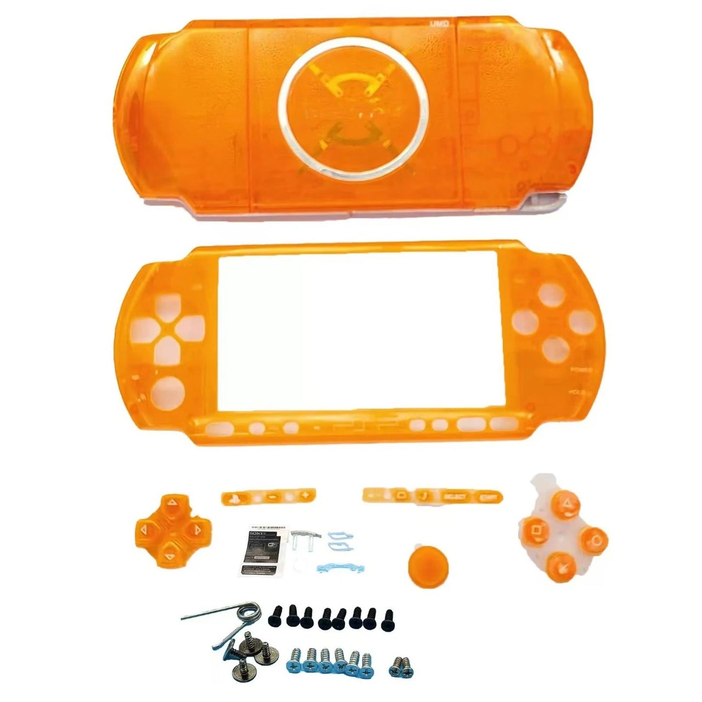 See-through orange PSP 2000/3000 Slim housing panels for a custom crystal PSP mod, buy clear PSP shell online UK