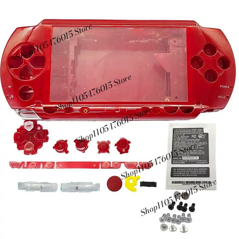 See-through red PSP 1000 Phat housing panels for a custom crystal PSP mod, buy clear PSP shell online UK