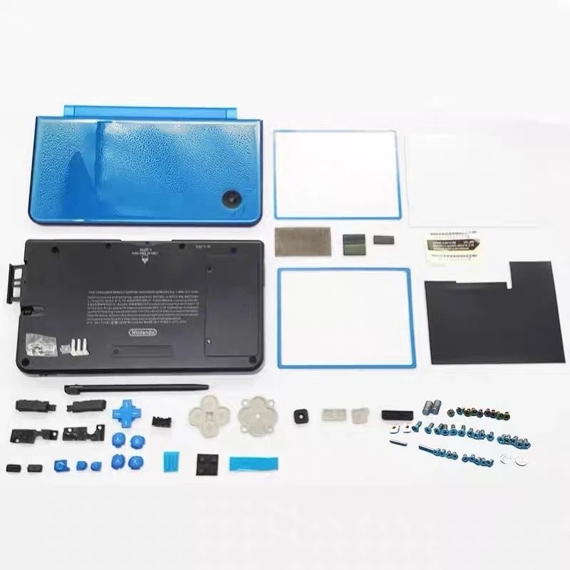 Deep blue Nintendo DSi XL replacement housing with blue buttons arranged on a white background - ModxGaming UK