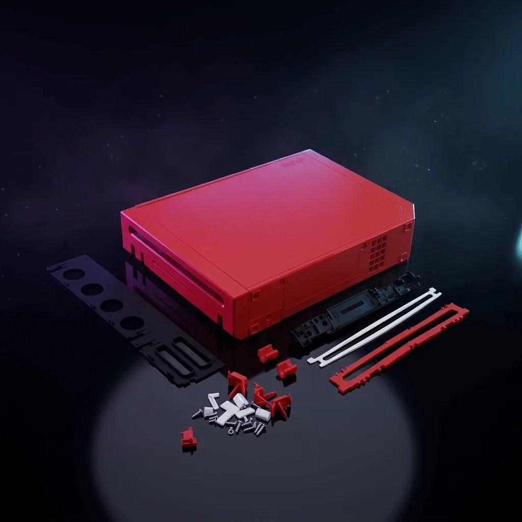 Deep Rose Red Nintendo Wii replacement shell housing on a dark starfield backdrop with rails and clips, UK