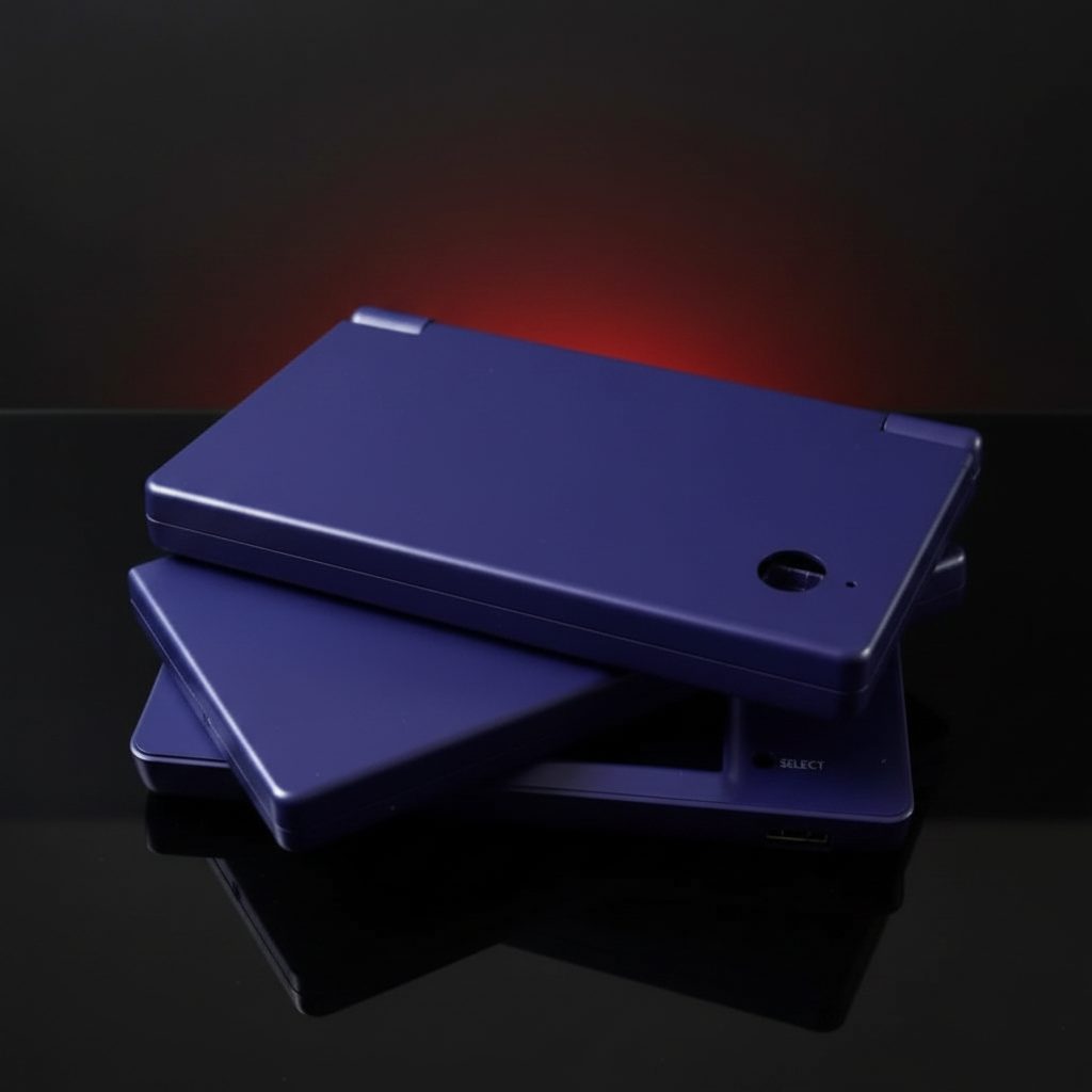 Two Deep Sea Blue DSi housings stacked under a warm glow, glossy blue replacement shell - ModxGaming UK