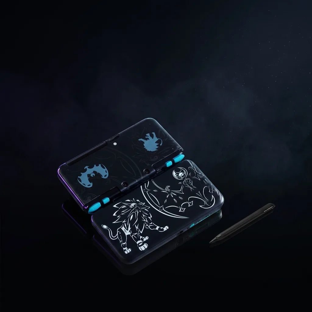 Digital Rain New 2DS XL replacement shell in black with cyan line-art creature artwork - ModxGaming UK