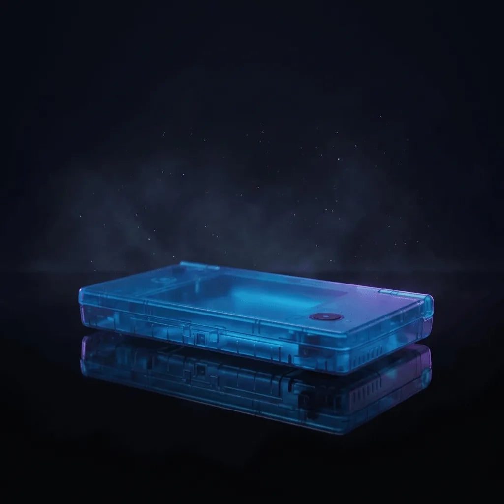 Glacier Tide Bundle clear blue transparent DSi replacement shell, closed housing on a dark background