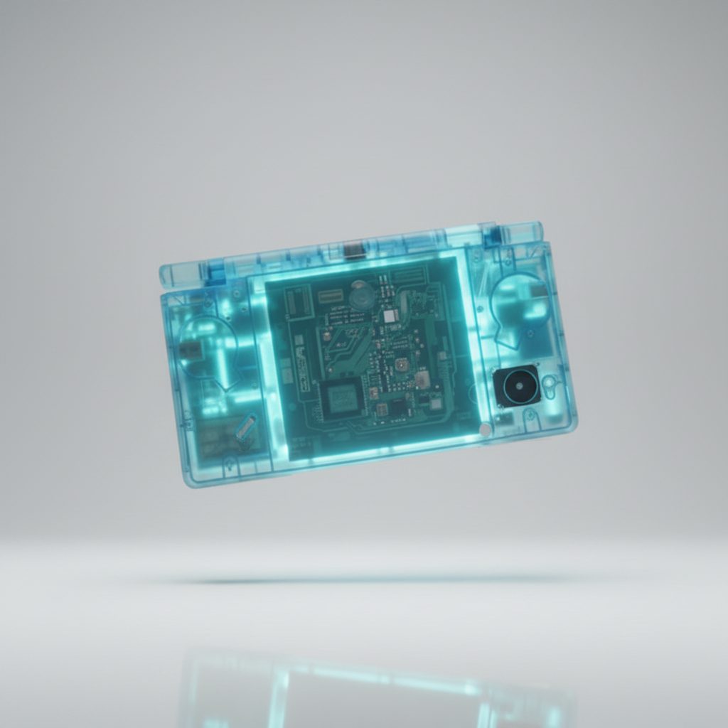 Glacier Tide transparent DSi replacement shell on white, cyan see-through housing - ModxGaming UK