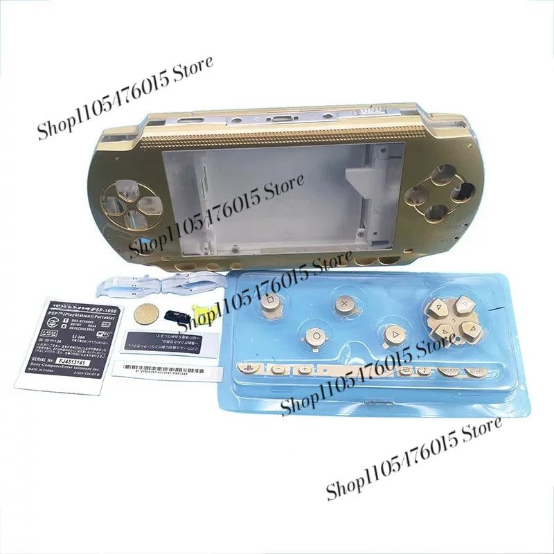 Front and back gold PSP 1000 Phat housing panels for a custom PSP shell swap, buy modded PSP parts UK