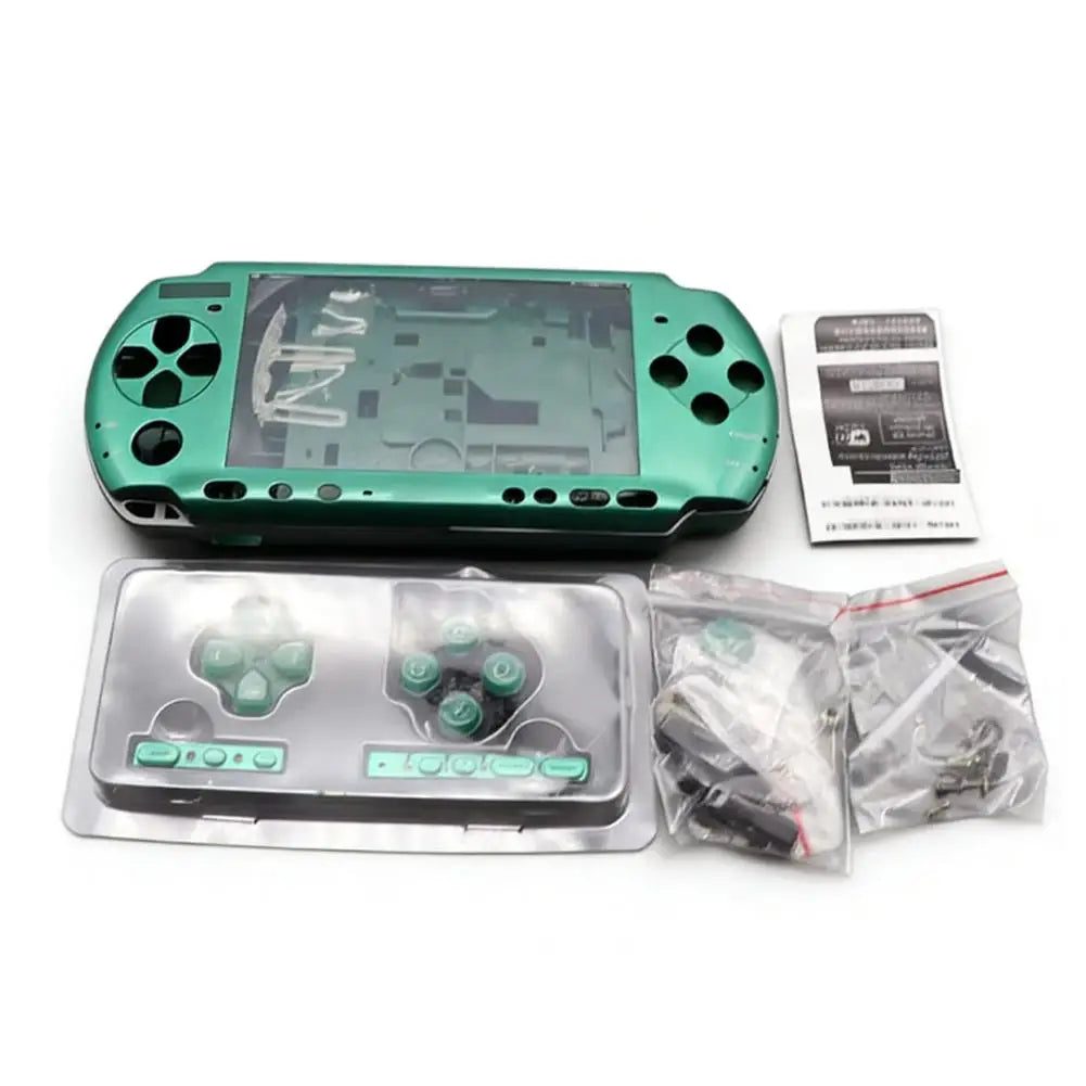 Front and back green PSP 2000/3000 Slim housing panels for a custom PSP shell swap, buy modded PSP parts UK