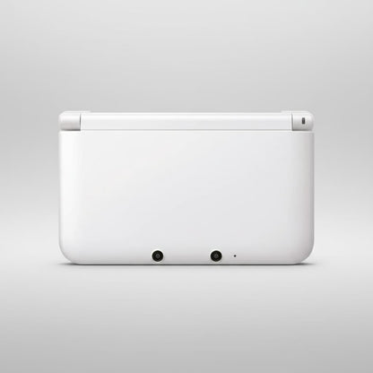 White modified Nintendo 3DS XL with Luma3DS custom firmware and homebrew emulators
