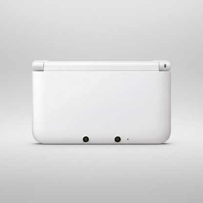 White electronic device on a gray background Black handheld gaming device with a screen displaying a game on a gray background Modified Nintendo 3DS XL with custom firmware, Luma3DS, homebrew apps, emulators, customizable themes, and enhanced performance features.