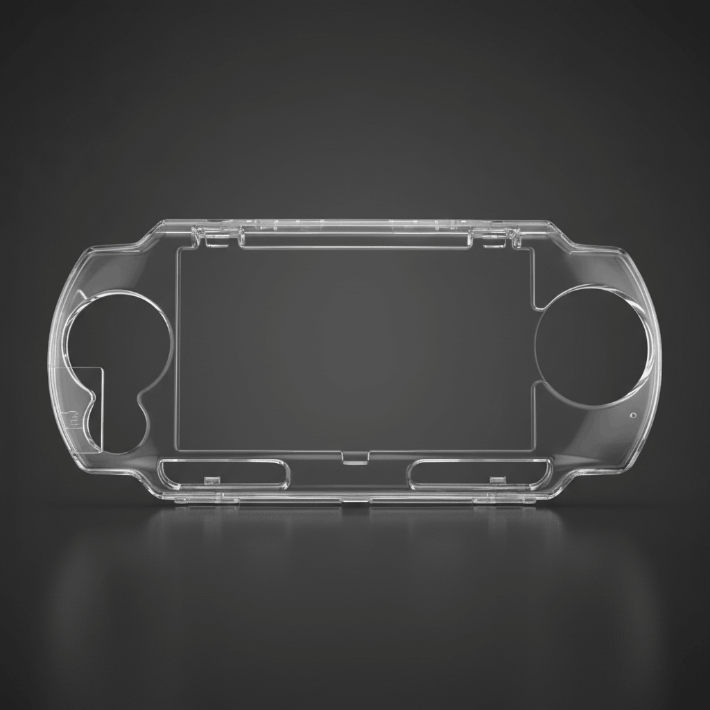 Black PSP protective case detail view hard shell cover for Sony Vita gaming console
