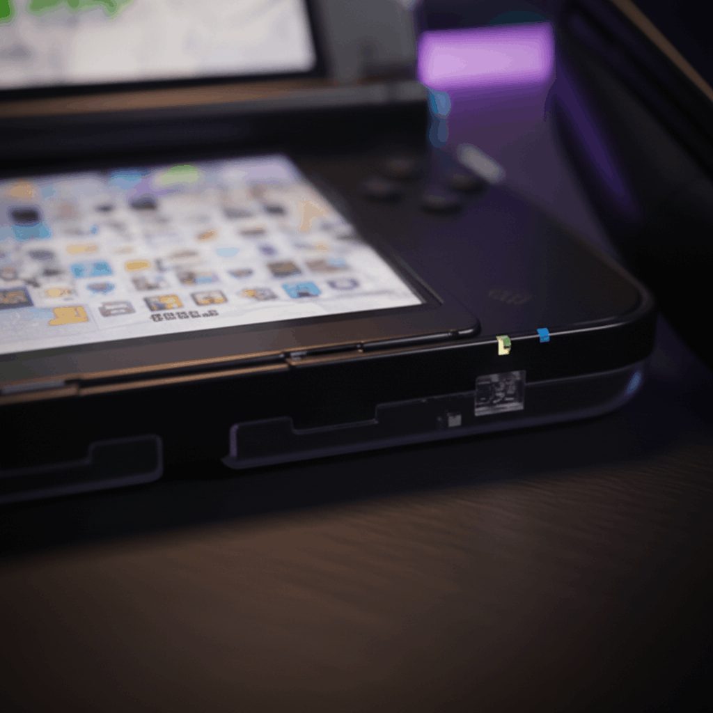 Close-up of a modded 3DS XL bottom touchscreen showing the full game library, 3DS XL grip bundle UK
