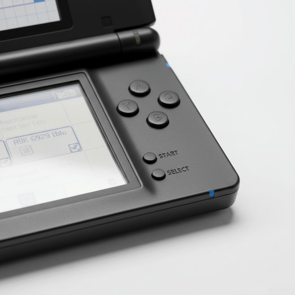 Close-up of modded DS Lite ABXY buttons and lower screen, custom firmware console with SD card, UK stock