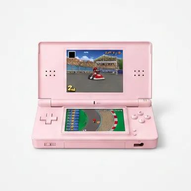 Pink modded DS Lite running a classic racing game, custom firmware with preloaded retro titles – ModxGaming UK