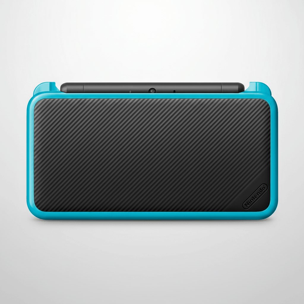 Black and blue New 2DS XL modded console closed, carbon-style shell with custom firmware and SD card games UK