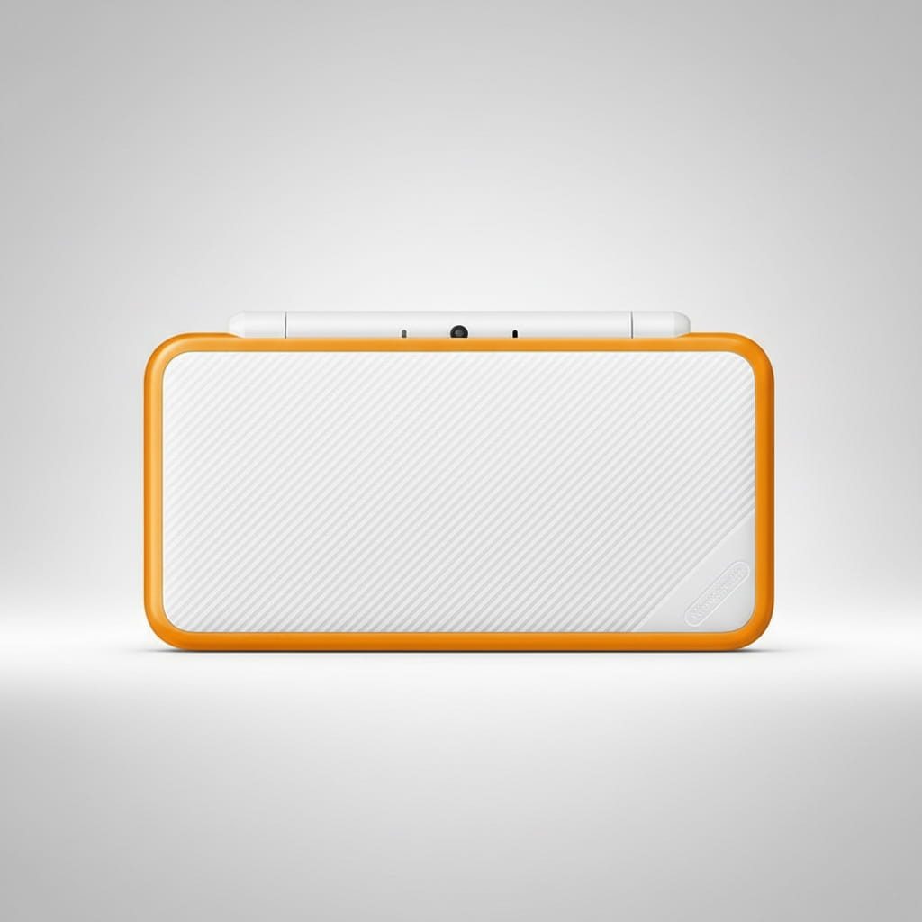 White and orange modded New 2DS XL closed, custom firmware 2DS XL with preinstalled games and SD card, buy UK