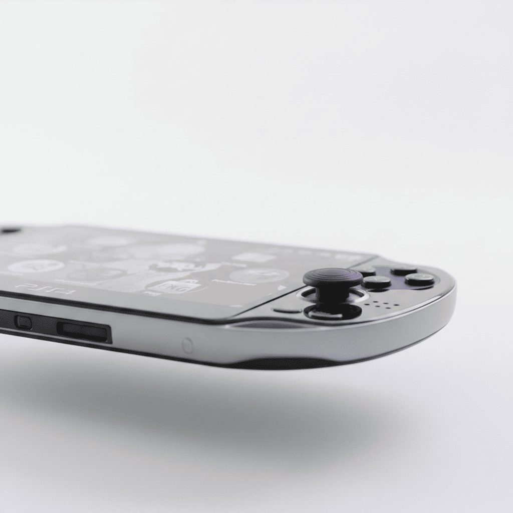 Side profile of a modded PS Vita 1000 OLED showing the analogue stick and slim edge, custom firmware handheld – ModxGaming UK