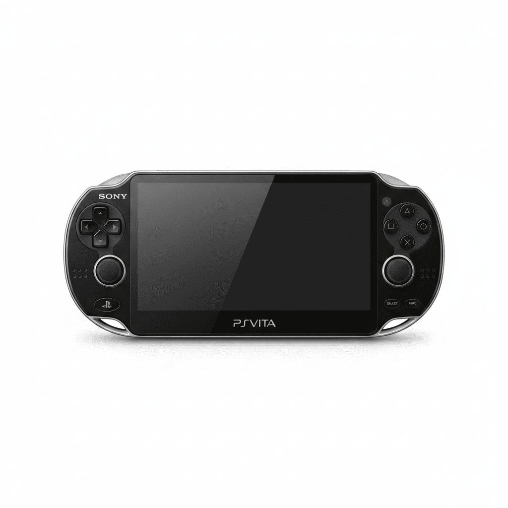 Black modded PS Vita 1000 OLED front view with the OLED screen off, custom firmware console to buy online in the UK