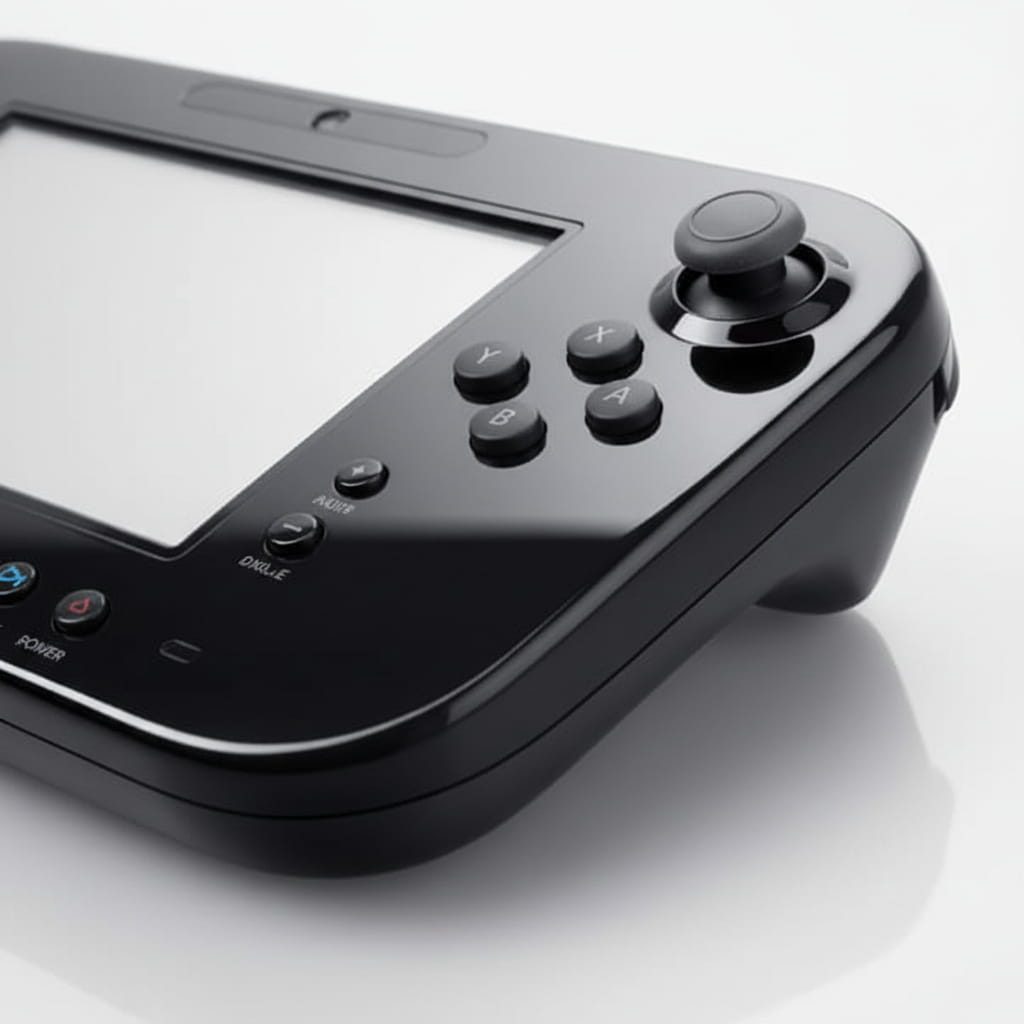 Close-up of the black Wii U GamePad ABXY buttons and analogue stick on this modded Wii U - ModxGaming UK