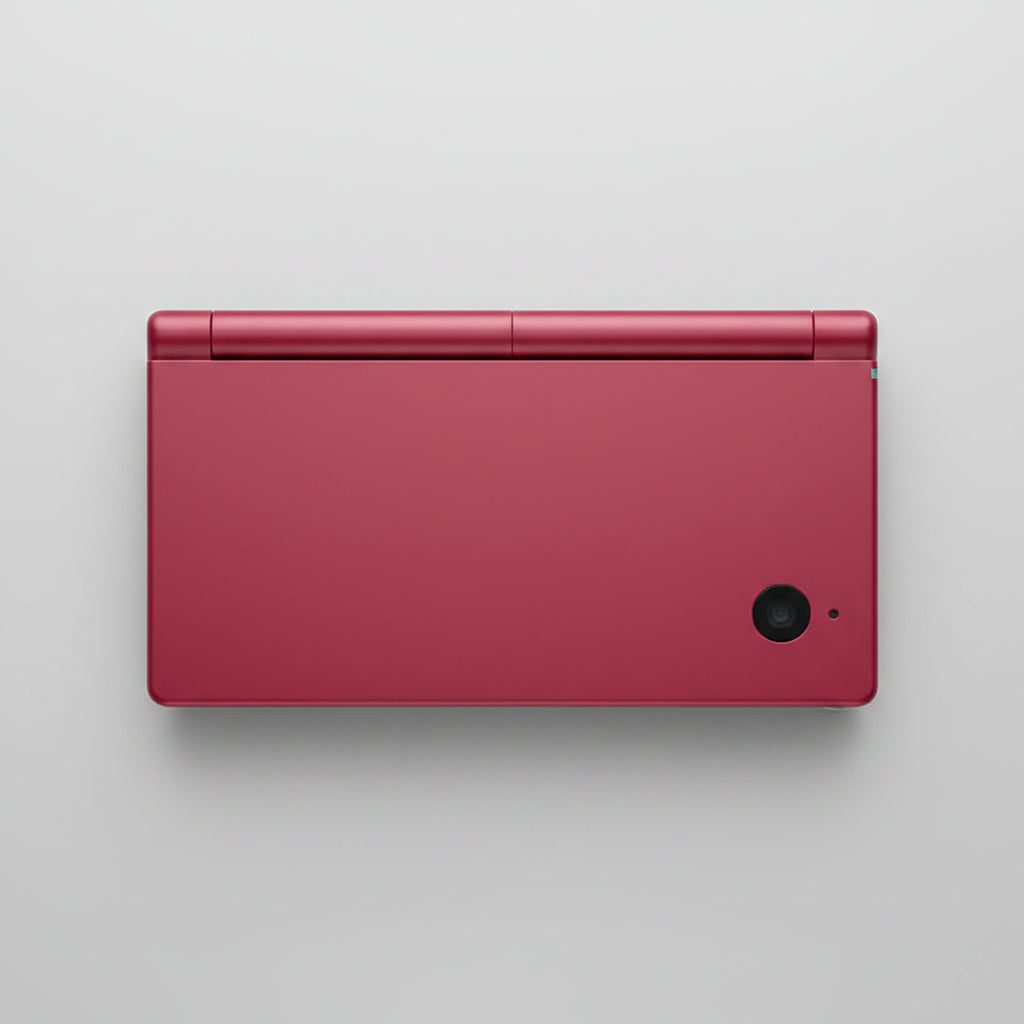 Neon Blossom DSi replacement shell shown top-down on grey, vivid crimson-pink console housing