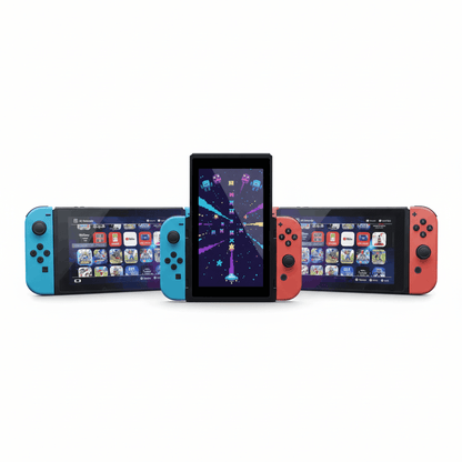 Nintendo Switch modded console showing custom firmware interface with 64-256GB storage and pre-loaded games