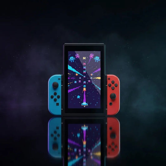 Nintendo Switch Flip Grip vertical bracket holding console in portrait mode with red and blue Joy-Cons – buy online UK