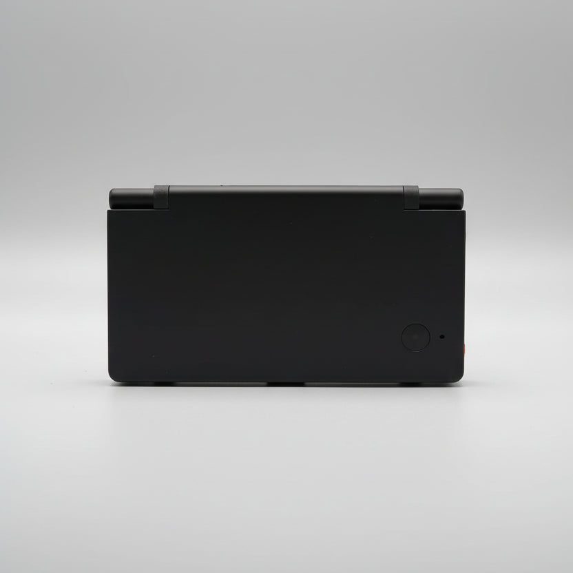 Obsidian Black DSi replacement shell in matte black shown on soft grey, blackout console housing