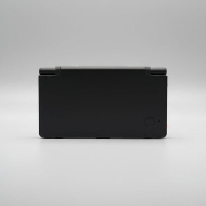 Obsidian Black DSi replacement shell in matte black shown on soft grey, blackout console housing
