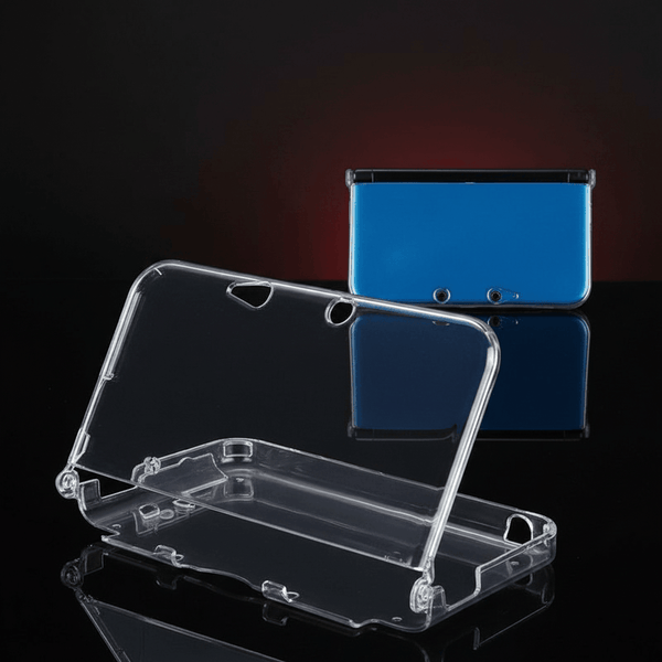 Nintendo 3DS XL clear crystal hard case open view with blue console back reflective surface protective cover