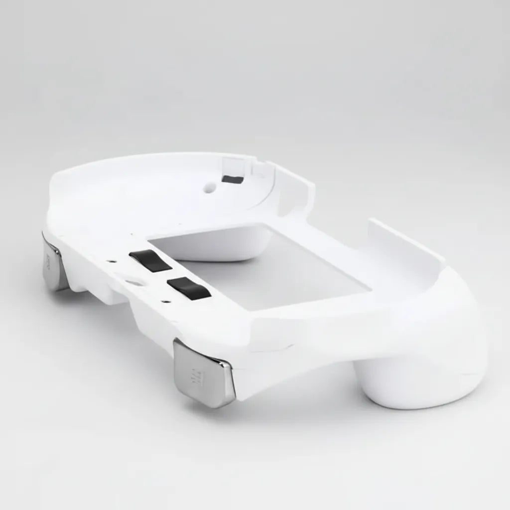 White PS Vita 2000 grip case rear underside view showing secure L2 R2 trigger fit and mounting cutouts UK