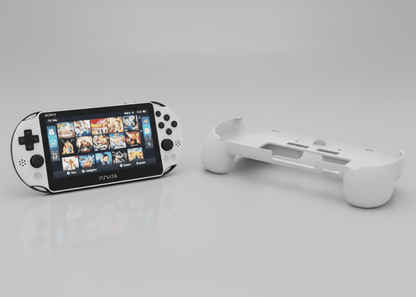  Glacier White PS Vita 2000 with ergonomic grip attachment showing button layout and screen