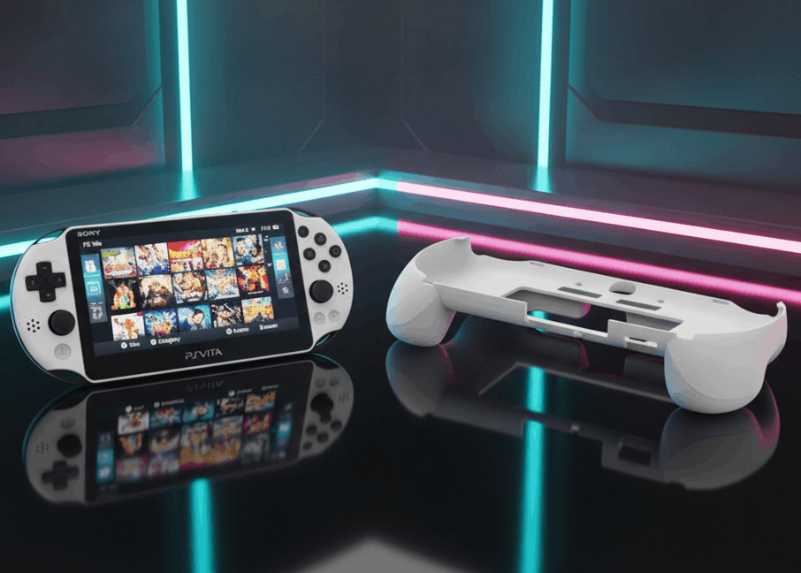  PS Vita 2000 modded handheld gaming console with ergonomic grip bundle featuring pre-installed games and custom firmware