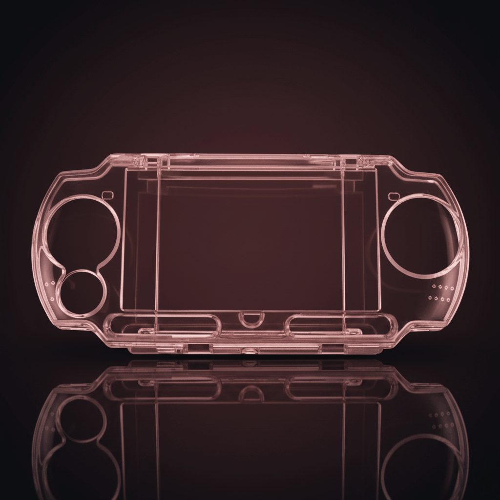 Empty clear crystal PS Vita case highlighting precise cutouts for the buttons, sticks and ports, buy online UK