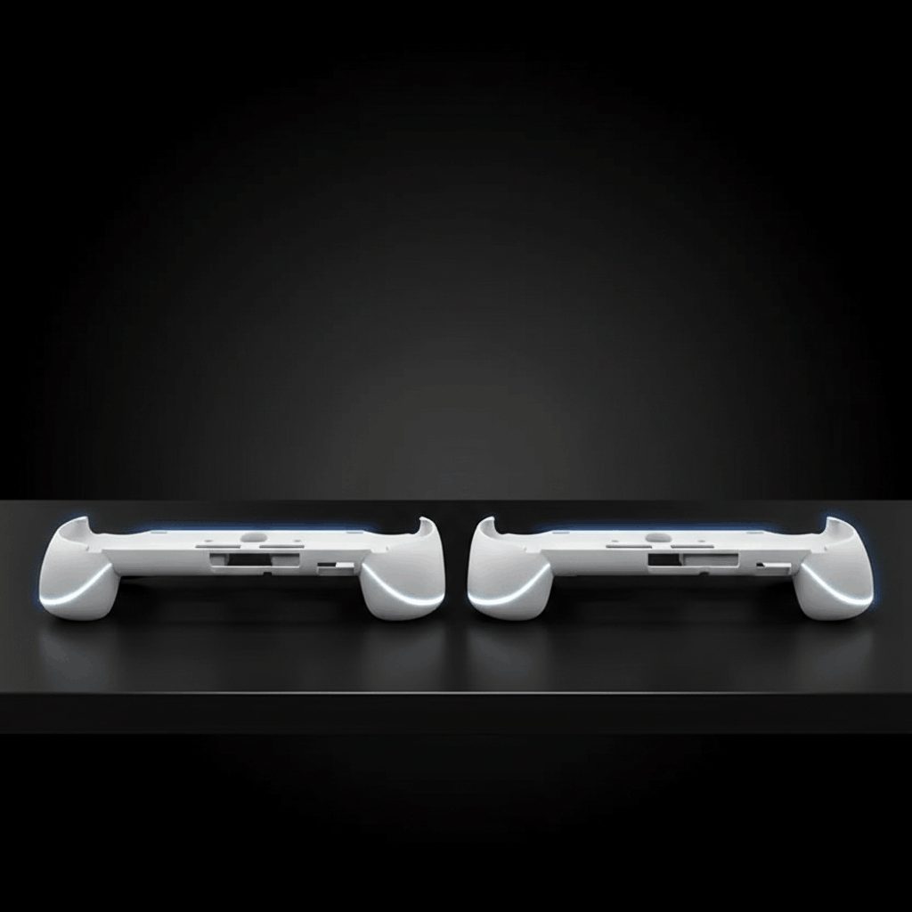 White PS Vita ergonomic grip halves seen from the rear, comfy handles for the modded Vita grip bundle, UK