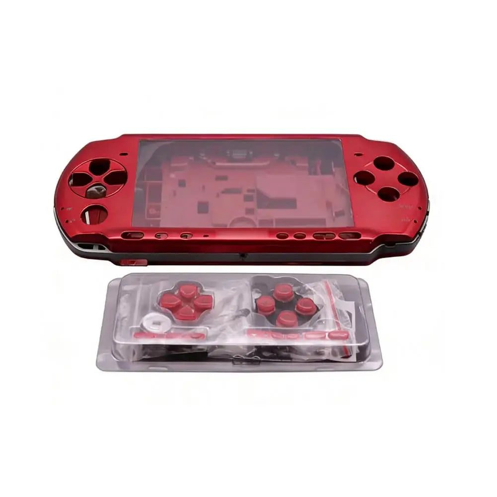 Front and back red PSP 2000/3000 Slim housing panels for a custom PSP shell swap, buy modded PSP parts UK