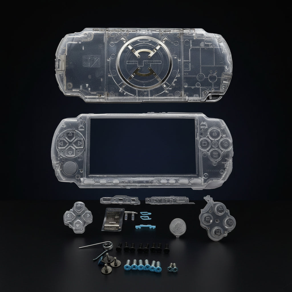  Clear transparent PSP 3000 replacement shell kit with buttons, screws and installation parts