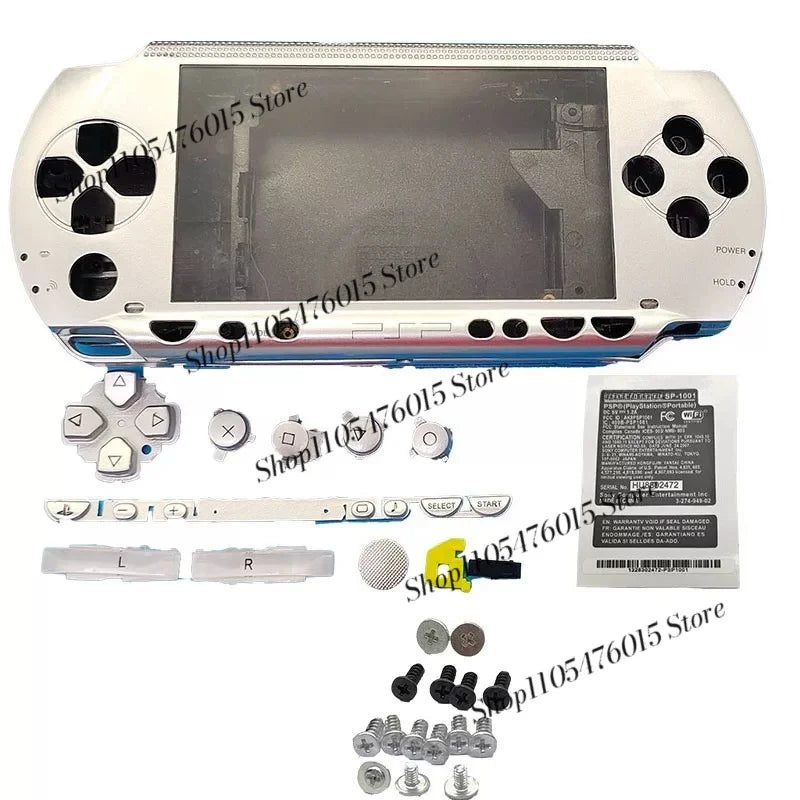 Front and back silver PSP 1000 Phat housing panels for a custom PSP shell swap, buy modded PSP parts UK