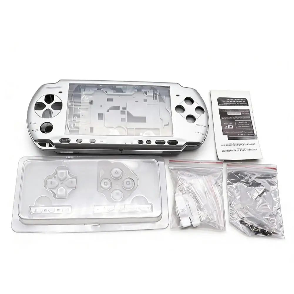 Front and back silver PSP 2000/3000 Slim housing panels for a custom PSP shell swap, buy modded PSP parts UK